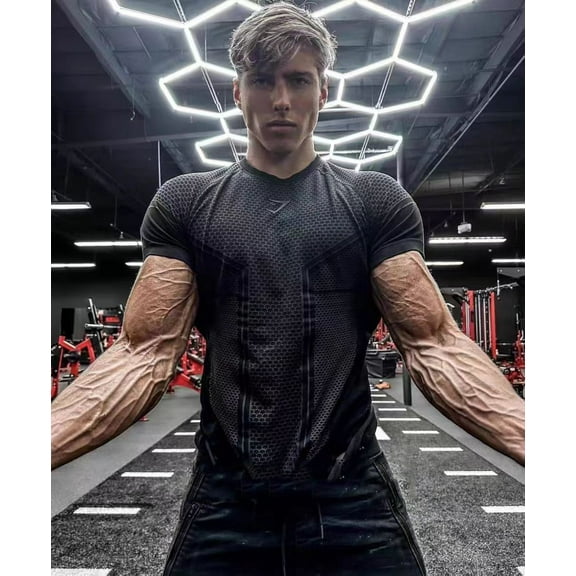 GYMSHARK Mens Performance T-Shirts Short Sleeve Athletic Fit Tee Shirt Moisture Wicking Quick Dry Gym Tshirts Running Active Wear