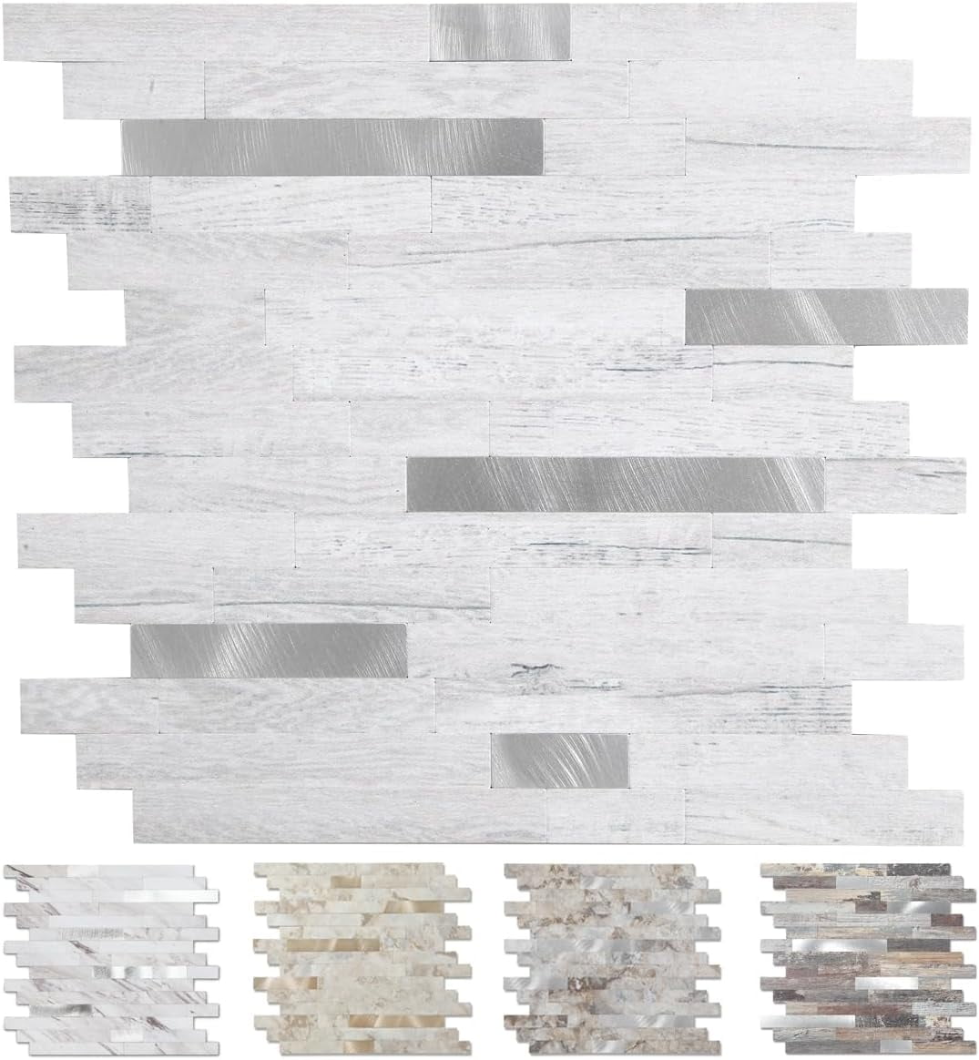 GYMY 20 Sheets Peel and Stick Stone Metal Tile Backsplash, Stick on