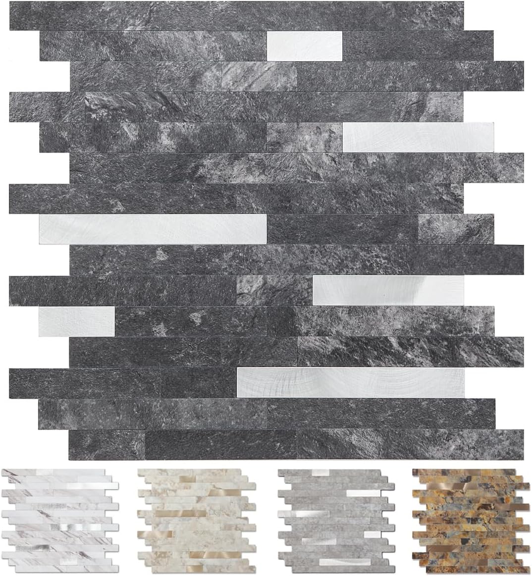 GYMY 20 Sheets Peel and Stick Stone Metal Tile Backsplash, Stick on
