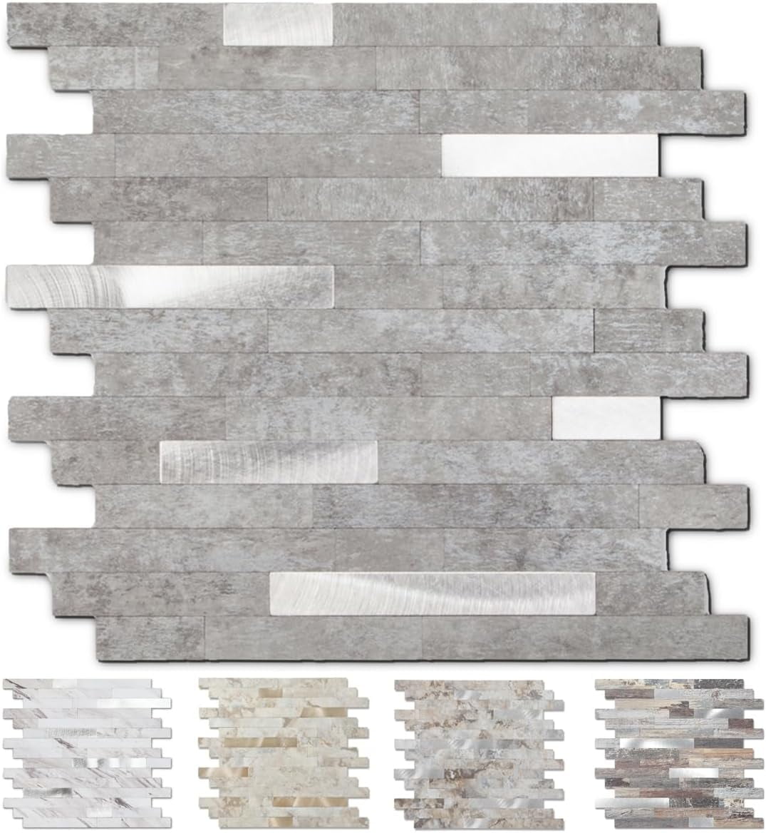 GYMY 20 Sheets Peel and Stick Stone Metal Tile Backsplash, Stick on