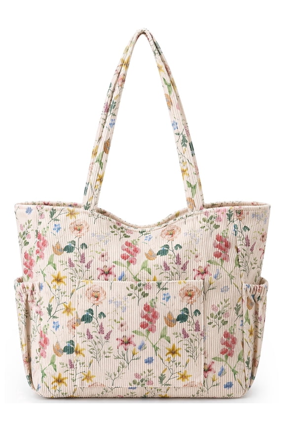 Corduroy Tote Bag for Women Large Capacity Work Bag Weekender Duffle Bags with 6 Pockets Shoulder Crossbody Handbag for Office Travel Gym and Everyday Use Overnight