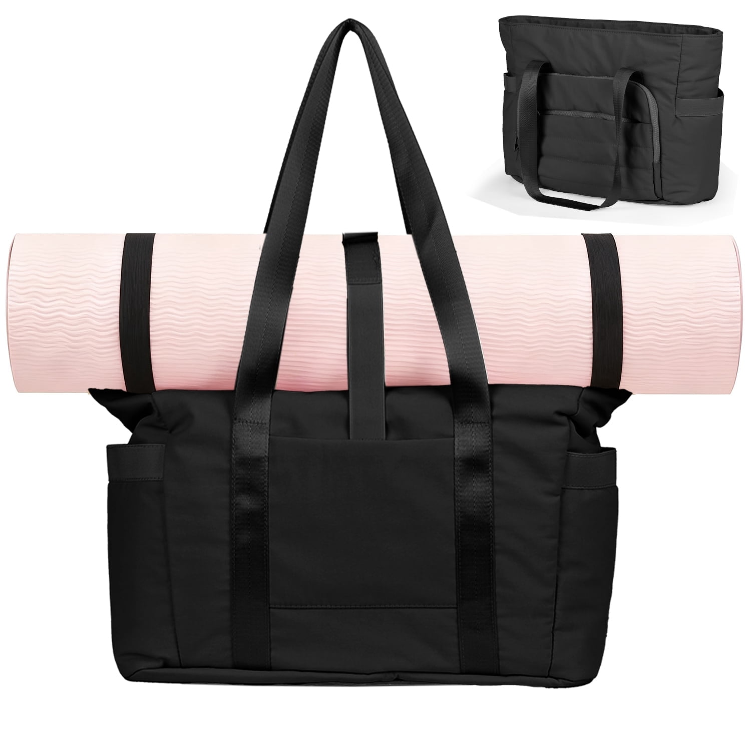Gynky Tote Bag for Women, Gym Bag Multi-Pocket Lightweight Duffel Bags Puffy Yoga Mat Bag with Compartments, Quilted Large Nurse Shoulder Handbag Yoga Bag Travel Duffle for Work Dance Sports