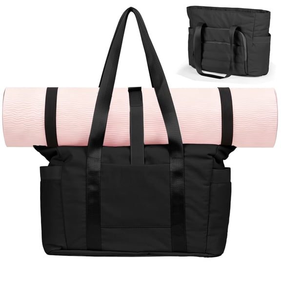 Gynky Tote Bag for Women, Gym Bag Multi-Pocket Lightweight Duffel Bags Puffy Yoga Mat Bag with Compartments, Quilted Large Nurse Shoulder Handbag Yoga Bag Travel Duffle for Work Dance Sports