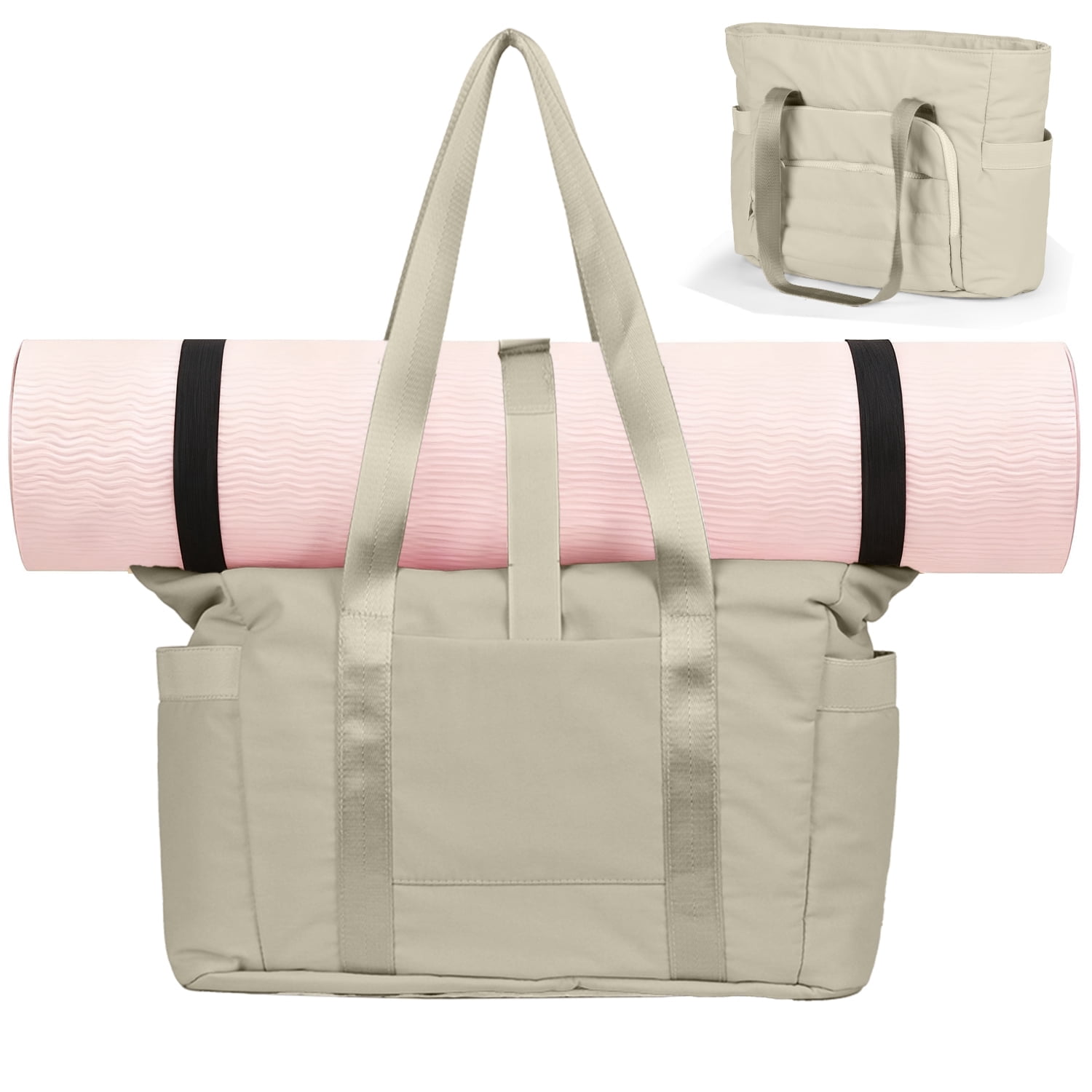 Gynky Tote Bag for Women, Gym Bag Multi-Pocket Lightweight Duffel Bags Puffy Yoga Mat Bag with Compartments, Quilted Large Nurse Shoulder Handbag Yoga Bag Travel Duffle for Work Dance Sports