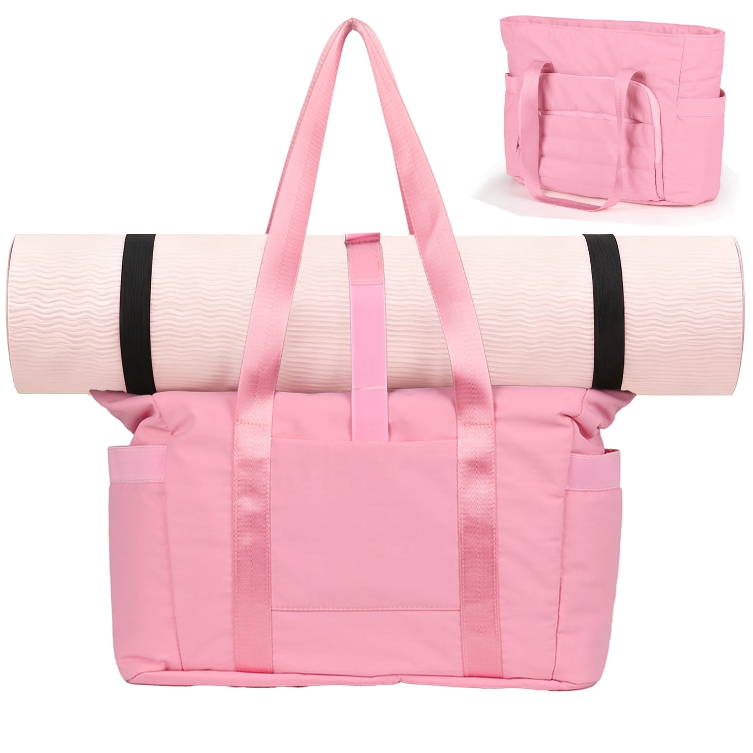 Gynky Tote Bag for Women, Gym Bag Multi-Pocket Lightweight Duffel Bags Puffy Yoga Mat Bag with Compartments, Quilted Large Nurse Shoulder Handbag Yoga Bag Travel Duffle for Work Dance Sports