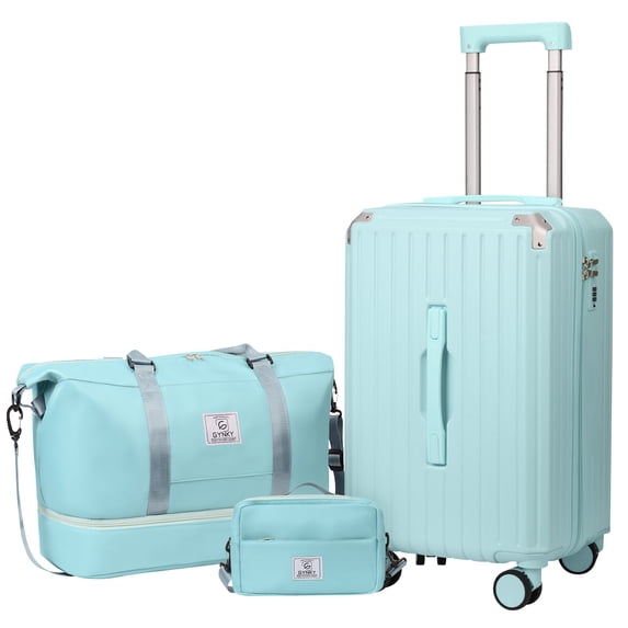Gynky Luggage Sets 3 Piece with Duffel Bag 20 in Carry on Luggage Set Hardshell ABS Suitcase with 360° Spinner Wheels for Women Men, Green