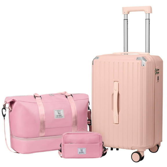 Gynky Luggage Sets 3 Piece with Duffel Bag 20 in Carry on Luggage Set Hardshell ABS Suitcase with 360° Spinner Wheels for Women Men, Pink