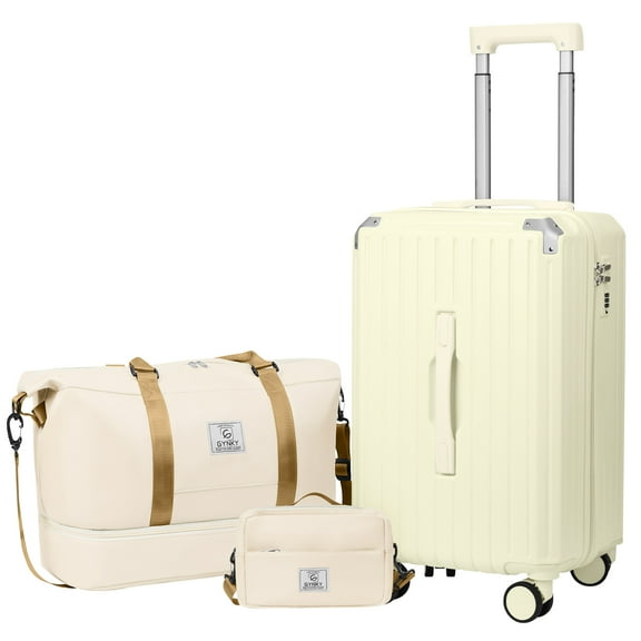 Gynky Luggage Sets 3 Piece with Duffel Bag 20 in Carry on Luggage Set Hardshell ABS Suitcase with 360° Spinner Wheels for Women Men, White