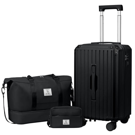 Gynky Luggage Sets 3 Piece with Duffel Bag 20 in Carry on Luggage Set Hardshell ABS Suitcase with 360° Spinner Wheels for Women Men, Black