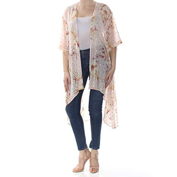 Juniors' Printed Open-Front Kimono Pink Floral M
