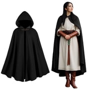 GYQMBT Cloak with Hood Women,Medieval Costume Women Round Metal Buckle Cloak for Halloween,Black