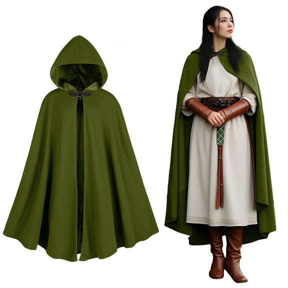 GYQMBT Cloak with Hood Women,Medieval CostumeWomen Round Metal Buckle Cloak for Halloween,Green