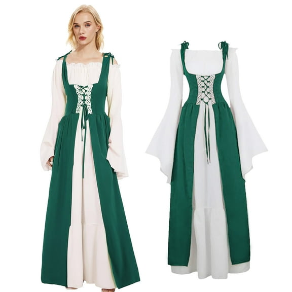 GYQMBT Halloween Renaissance Costume Women, Renaissance Corset Dress, Medieval Chemise for Cosplay, Women's Victorian Costume, Green, S