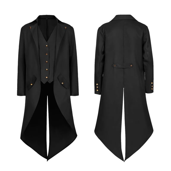 GYQMBT Men's Steampunk Vintage Tailcoat Jacket, Medieval Victorian Vintage Uniform Long Tuxedo,Halloween Costume, Black, S