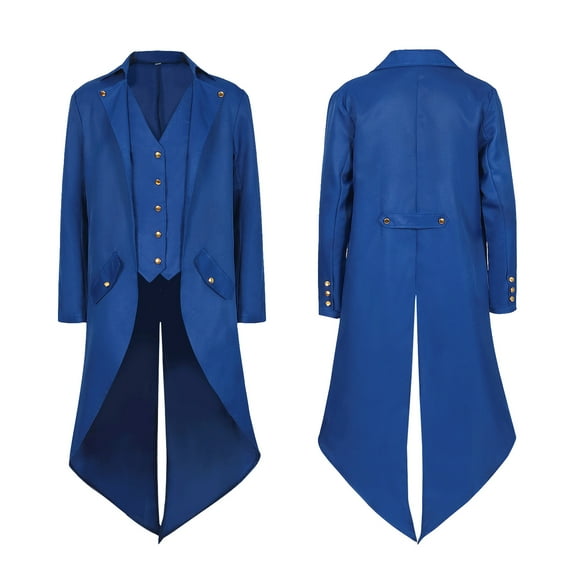 GYQMBT Men's Steampunk Vintage Tailcoat Jacket, Medieval Victorian Vintage Uniform Long Tuxedo,Halloween Costume, Blue, 2XL