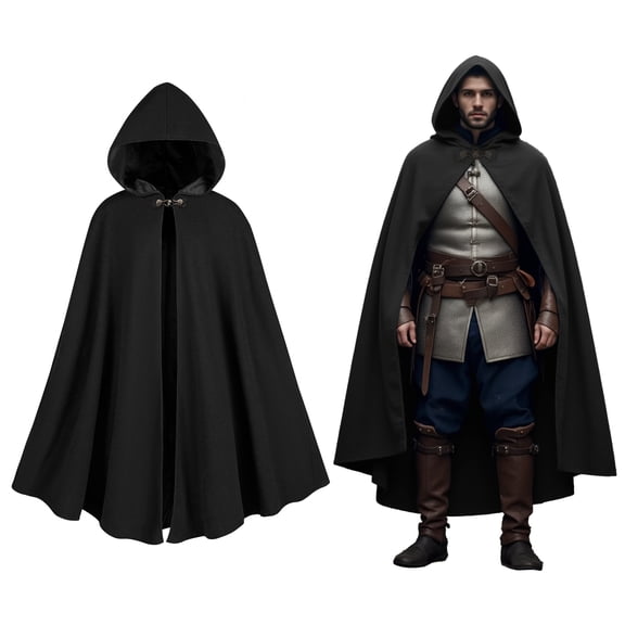 GYQMBT Renaissance Cloak Men, Medieval Costume Long Cloak for Halloween Party,Black