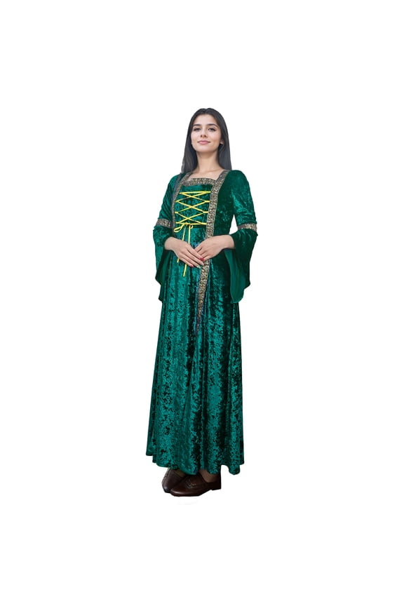 Renaissance Women Velvet dresses, Medieval Gothic Retro Dress Halloween Irish Vintage Victorian Faire Costumes Cosplay Party,S
