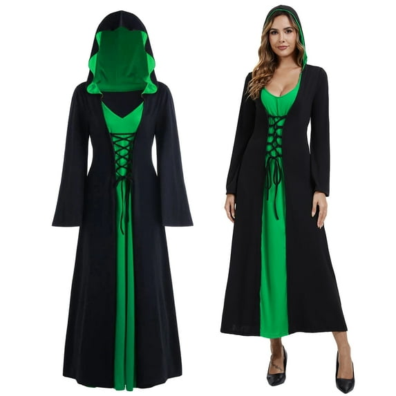 GYQMBT Vintage Witch Dresses, Halloween Vampire Women's Costumes Plus Size, Renaissance Women's Medieval Dresses, Green, XL