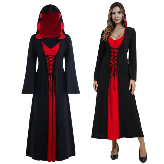 GYQMBT Vintage Witch Dresses, Halloween Vampire Women's Costumes Plus Size, Renaissance Women's Medieval Dresses, Red, S