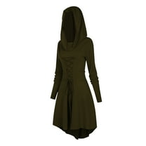 GYQMBT Womens Renaissance Costumes Halloween Hooded Robe Lace Up Vintage Pullover High Low Long Hoodie Dress(Green,S)