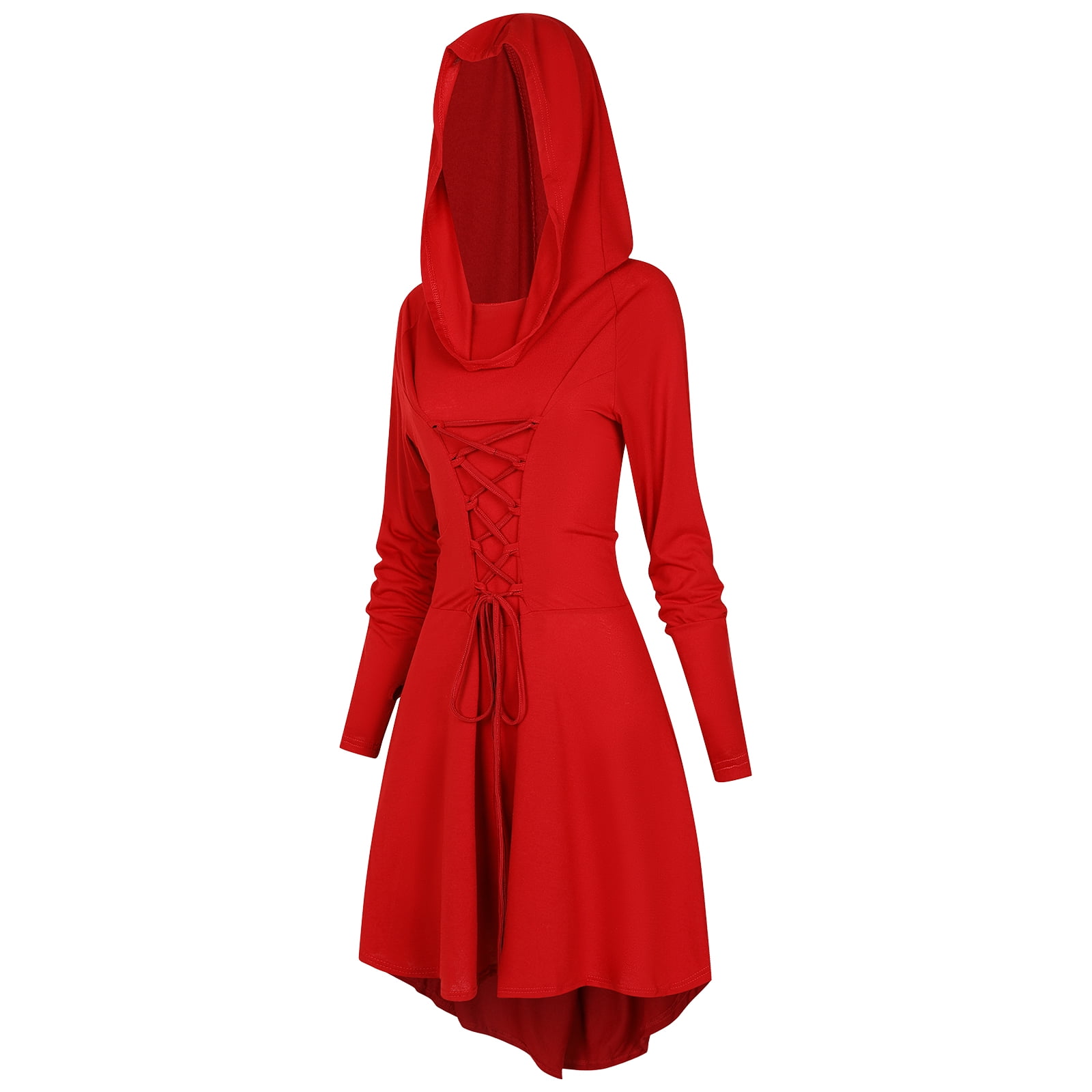 GYQMBT Womens Renaissance Costumes Halloween Hooded Robe Lace Up ...