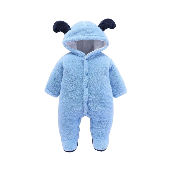 GYRATEDREAM 0-12 Month Infant Baby Boys Girls Footed Fleece Jumpsuit Newborn Winter Hooded Rompers Snowsuit Thick Warm Coat Pajamas Cute Ear Bodysuits Outwear