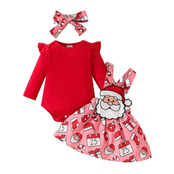 GYRATEDREAM 0-18Months Christmas Infant Baby Girls Clothes Romper Top Skirt with Headband Outfit 3Pcs Set
