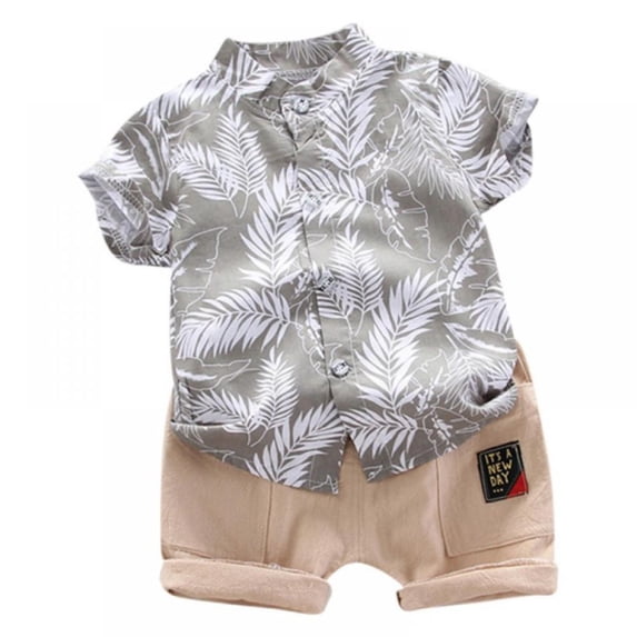 GYRATEDREAM 0-4T 2PC Toddler Boys Casual Outfits Set Kids Summer Leaves Print Shirt Blouse+Shorts