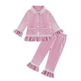 thumbnail image 1 of GYRATEDREAM 0-5 Years Toddler Baby Girl Two Piece Pajamas Set Long Sleeve Ruffle Button Down Satin Pajamas Top Pants Sleepwear Clothes, 1 of 2