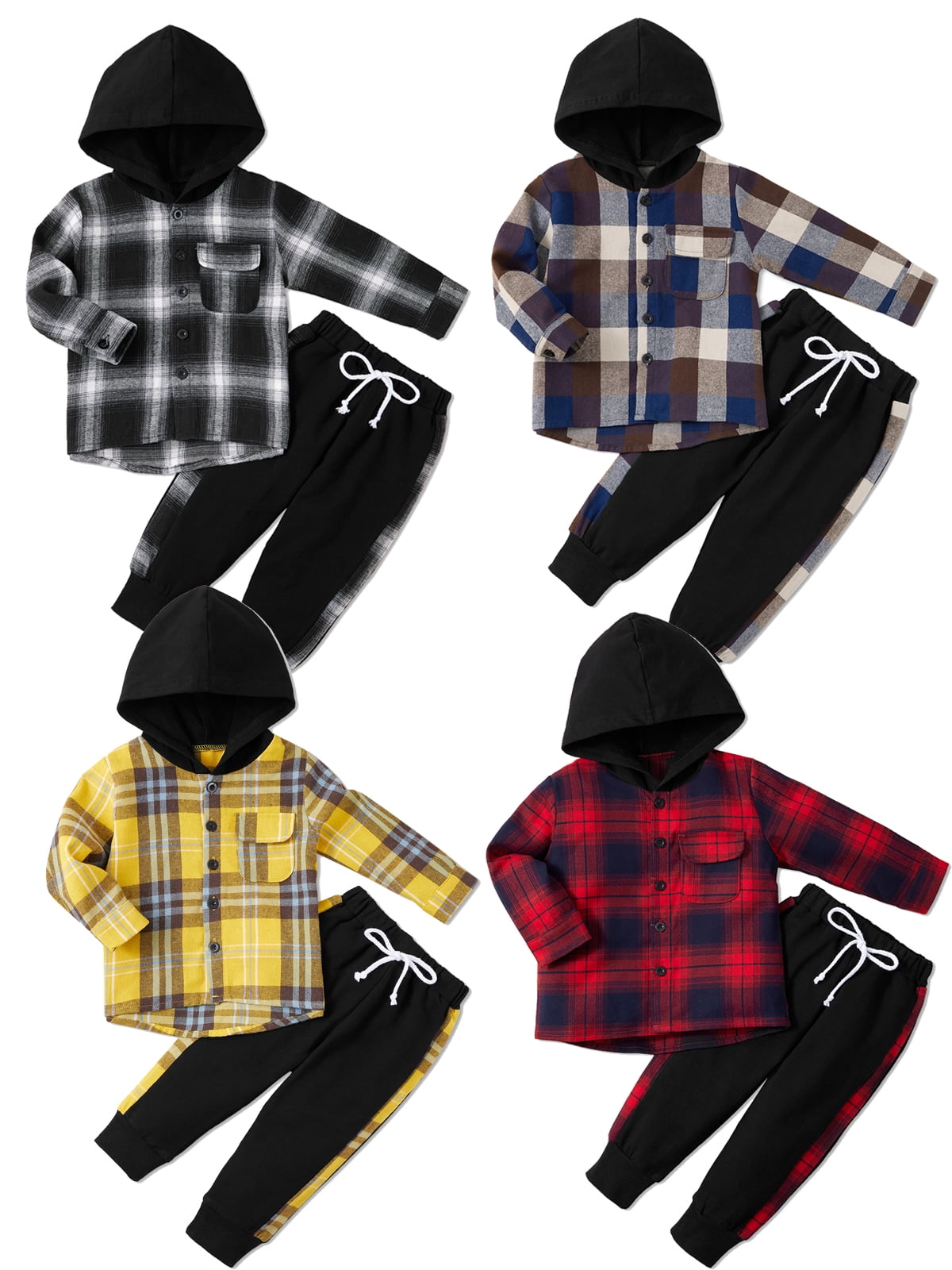 GYRATEDREAM 1-5T Kid Toddler Boy Outfits Plaid Hoodied T-shirt Tops ...