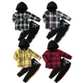thumbnail image 1 of GYRATEDREAM 1-5T Kid Toddler Boy Outfits Plaid Hoodied T-shirt Tops +Casual Pants Fall Winter Clothes Set, 1 of 12