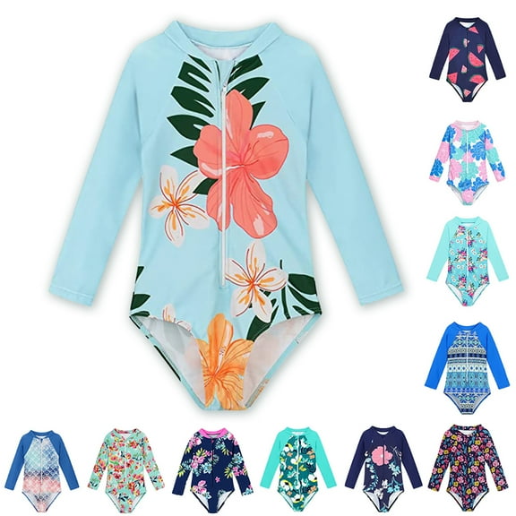 GYRATEDREAM 1-7T Girls'Long Sleeve Rashguard UPF 50+ One Piece Swimsuit Floral Bathing Suit