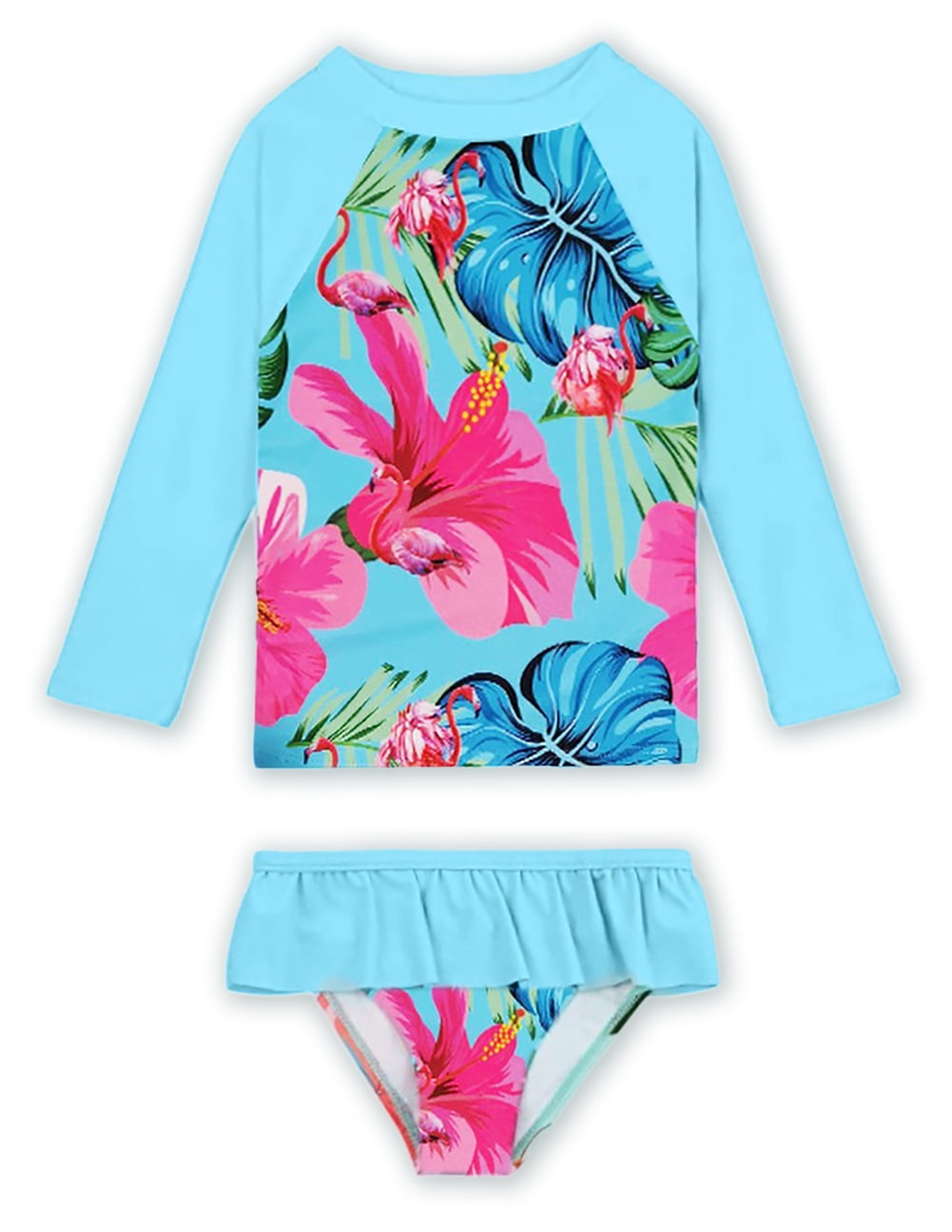GYRATEDREAM 1-7T Girls'Long Sleeve Rashguard UPF 50+ Two Piece Swimsuit ...