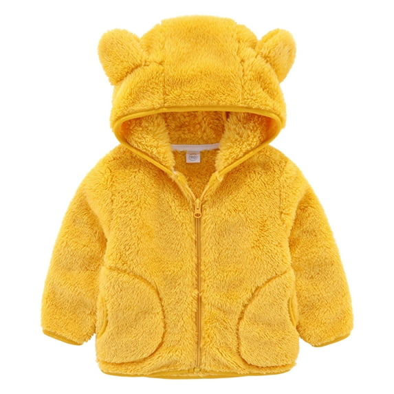 GYRATEDREAM 1-7Y Girls Boys Hooded Fleece Jacket Toddler Baby Bear Ears Zip Up Solid Color Outwear Coat with Pockets Kids Children Fall Winter Clothes Ginger