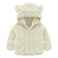 thumbnail image 1 of GYRATEDREAM 1-7Y Girls Boys Hooded Fleece Jacket Toddler Baby Bear Ears Zip Up Solid Color Outwear Coat with Pockets Kids Children Fall Winter Clothes Off-White, 1 of 3