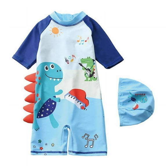 GYRATEDREAM 1-7Y Kid Boys Girls One Piece Swimsuit Water Sport Short Swimwear UPF 50+ Bathing Suits with Swim Cap - Dinosaur
