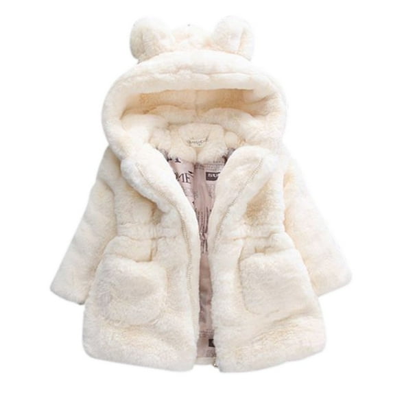 GYRATEDREAM 1-8T Baby Little Girls Winter Fleece Coat Kids Faux Fur Jacket with Hood Thicken Outwear Warm Overcoat