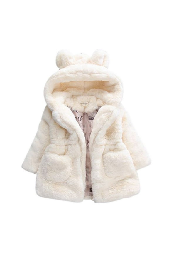 1-8T Baby Little Girls Winter Fleece Coat Kids Faux Fur Jacket with Hood Thicken Outwear Warm Overcoat