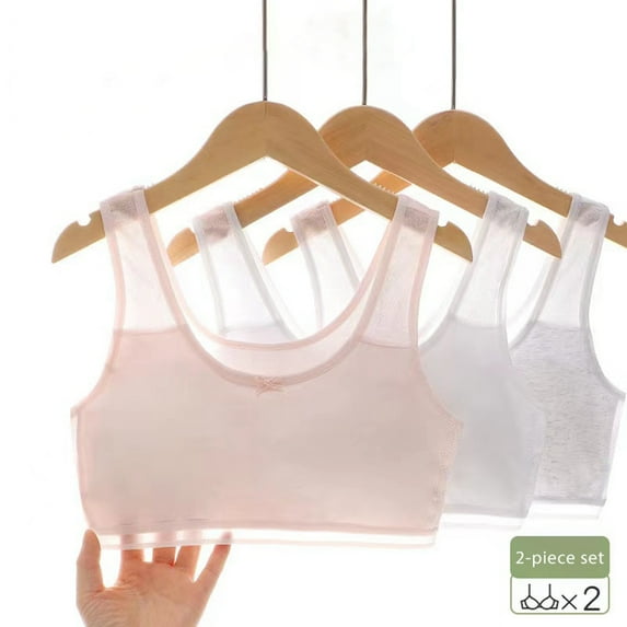 Teen Training Bras for Girls Underwear 2 Pack Senior Puberty Growth Sports Small Vest Youth Teen Sports Bras for Workout 13-18 Years