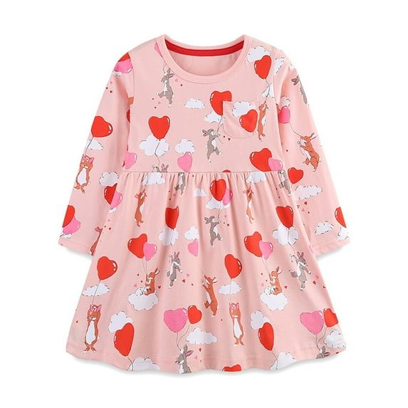 GYRATEDREAM 2-7T Toddler Girl Long Sleeve Dresses Cotton Long Sleeve Cute Midi Casual Sundress