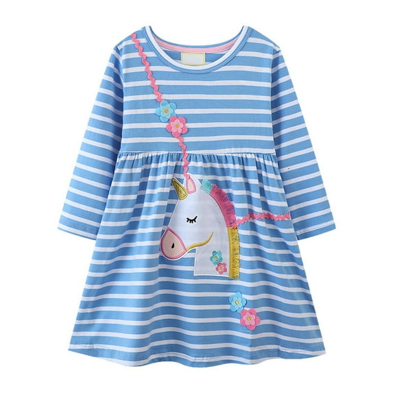 GYRATEDREAM 2-7T Toddler Girl Long Sleeve Dresses Cotton Long Sleeve Cute Midi Casual Sundress