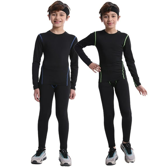 GYRATEDREAM 2 Pack Boys Compression Set Base Layer Athletic Leggings Kids Sports Shirts and Pant 2 Pcs Underwear 4-10T