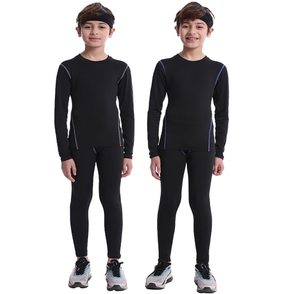 GYRATEDREAM 2 Pack Boys Compression Set Base Layer Athletic Leggings Kids Sports Shirts and Pant 2 Pcs Underwear 4-10T