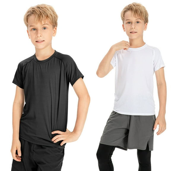 GYRATEDREAM 2 Pack Boys Compression Shirt Short Sleeve Football Baseball Undershirt Quick Dry Sports Baselayer 5-12T
