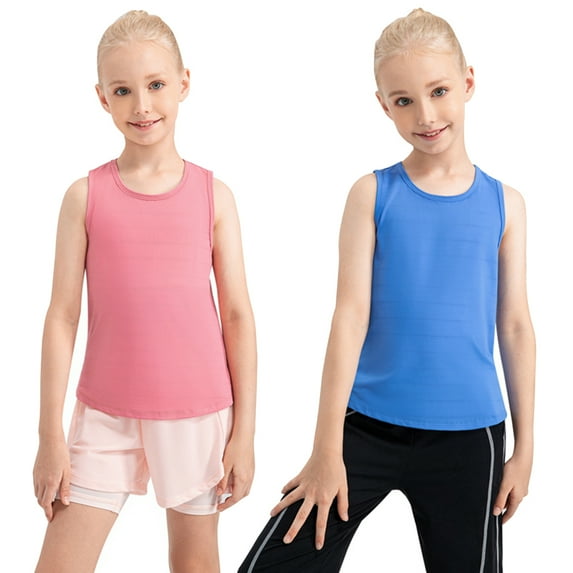 GYRATEDREAM 2 Pack Girls Athletic Tank Tops Open Back Sleeveless Workout Running Tennis Sports Shirts 5-12 Years