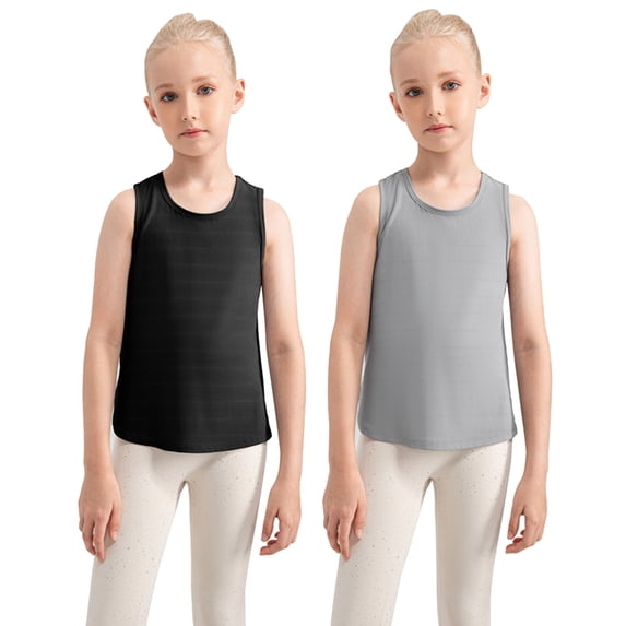 GYRATEDREAM 2 Pack Girls Athletic Tank Tops Open Back Sleeveless Workout Running Tennis Sports Shirts 5-12 Years