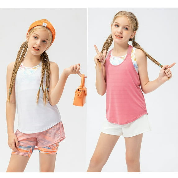 GYRATEDREAM 2 Pack Girls Halter Backless Tank Tops for Sports Workout Sleeveless Athletic Shirts 5-12 Years(Underwear not included)