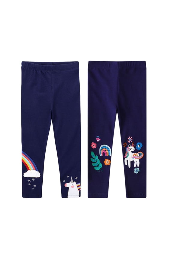 2 Pack Girls Toddlers' Leggings Fashion Stretch Pants Comfortable Bottoms Rainbow Horse Embroidery for 2-7T