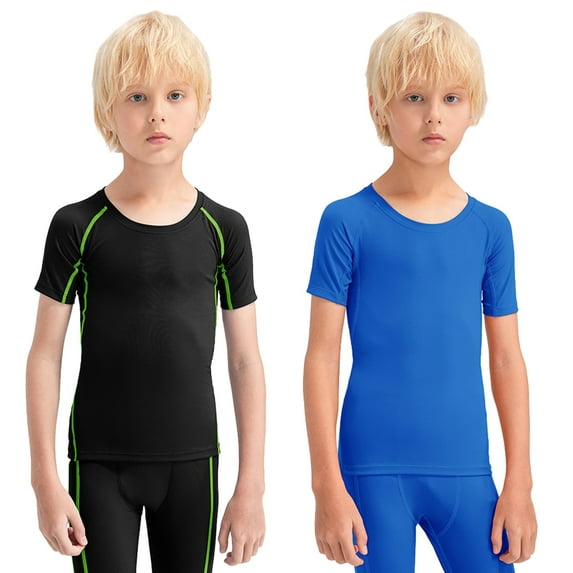 GYRATEDREAM 2 Pack Kids Boy's Compression Shirts Child's Quick Dry Sports Undershirts Short Sleeve Base Layer Tee Tops 5-12T