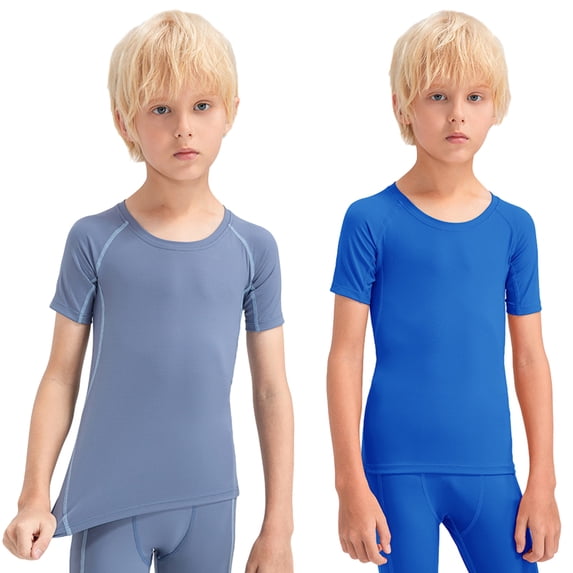 GYRATEDREAM 2 Pack Kids Boy's Compression Shirts Child's Quick Dry Sports Undershirts Short Sleeve Base Layer Tee Tops 5-12T